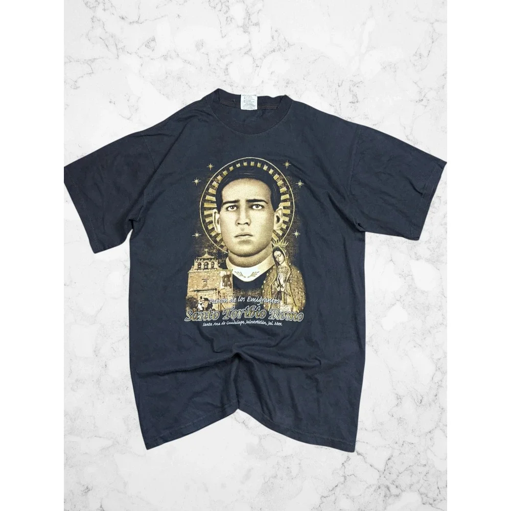Santo Toribio Romo Patron de los Emigrantes Graphic T-Shirt Black‎ Mens L